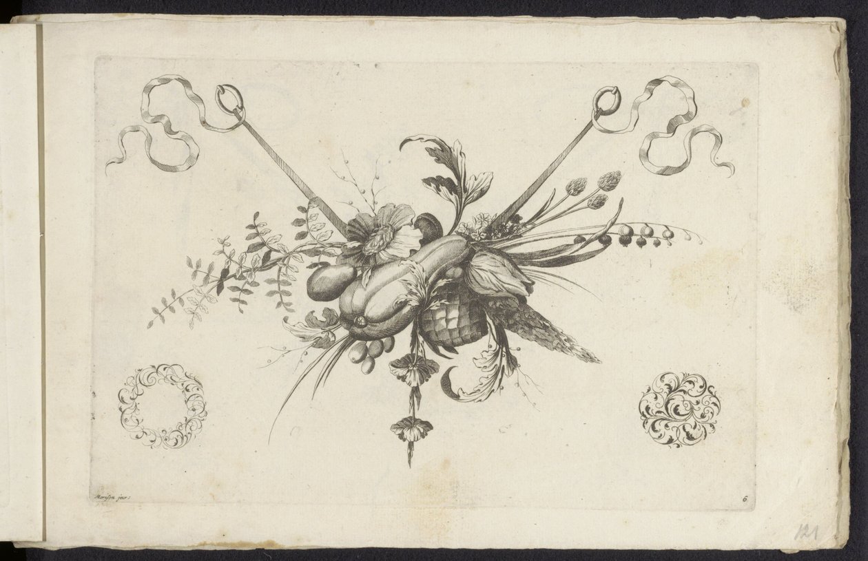 Festoen met bloemen, bladeren en vruchten door Friedrich Jacob Morisson