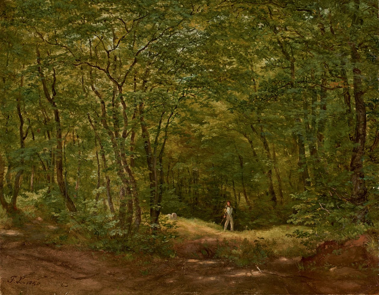 Wandelaars in een boslandschap door Friedrich Loos