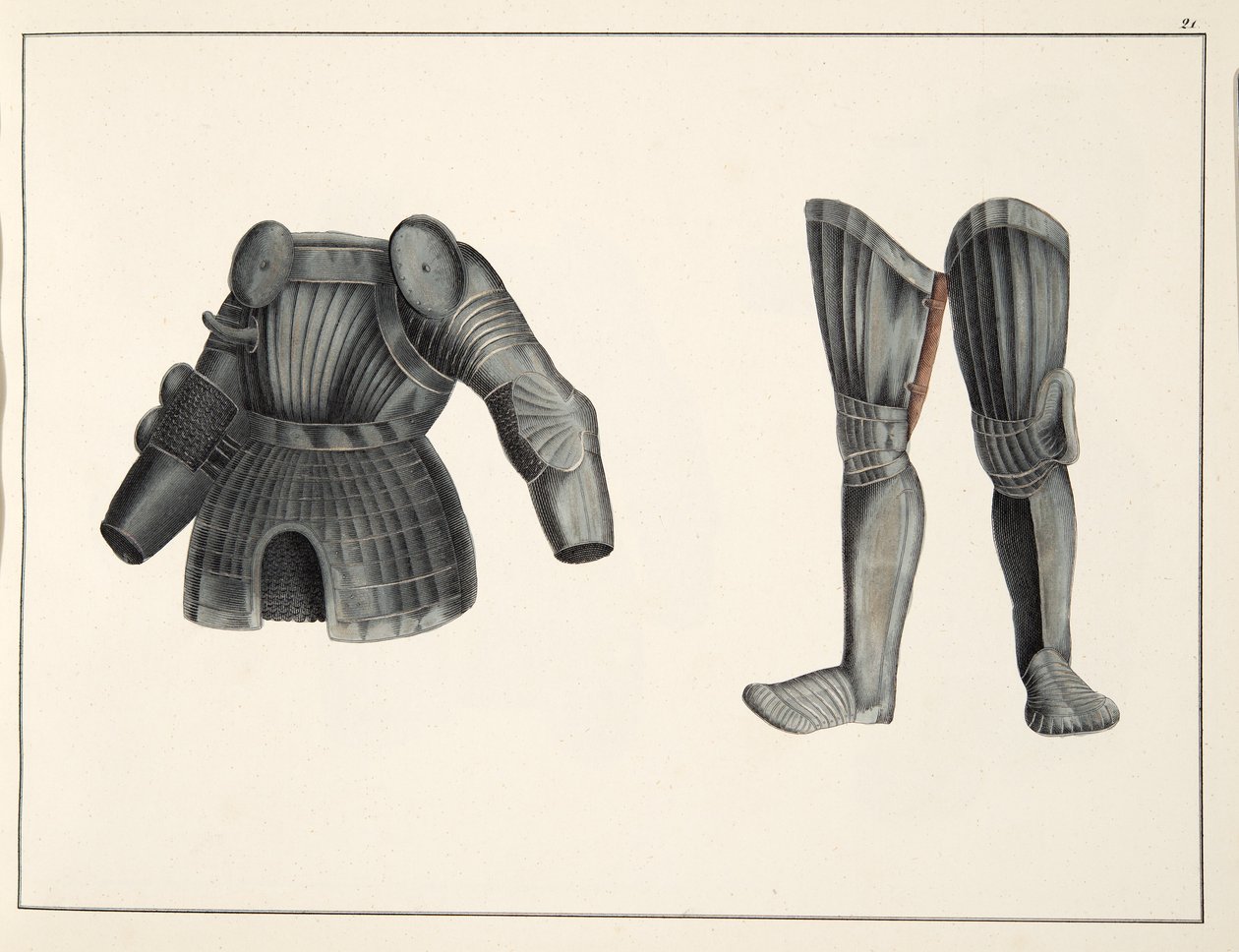 Wapenrusting, plaat uit A History of the Development and Customs of Chivalry, door Dr. Franz Kottenkamp, uitgegeven door Carl Hoffmann, 1842 door Friedrich Martin von Reibisch