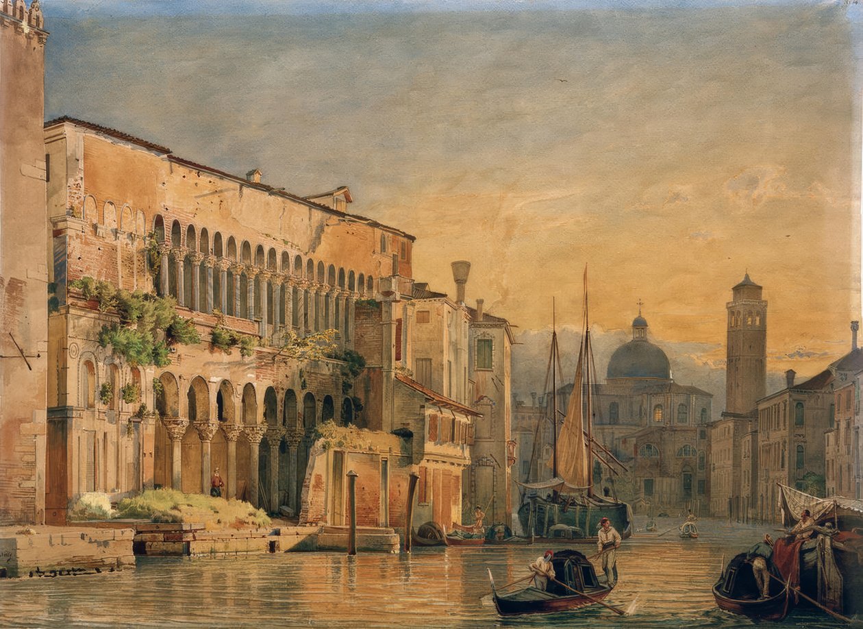 Canal Grande met Palazzo Fondaco dei Turchi door Friedrich Nerly