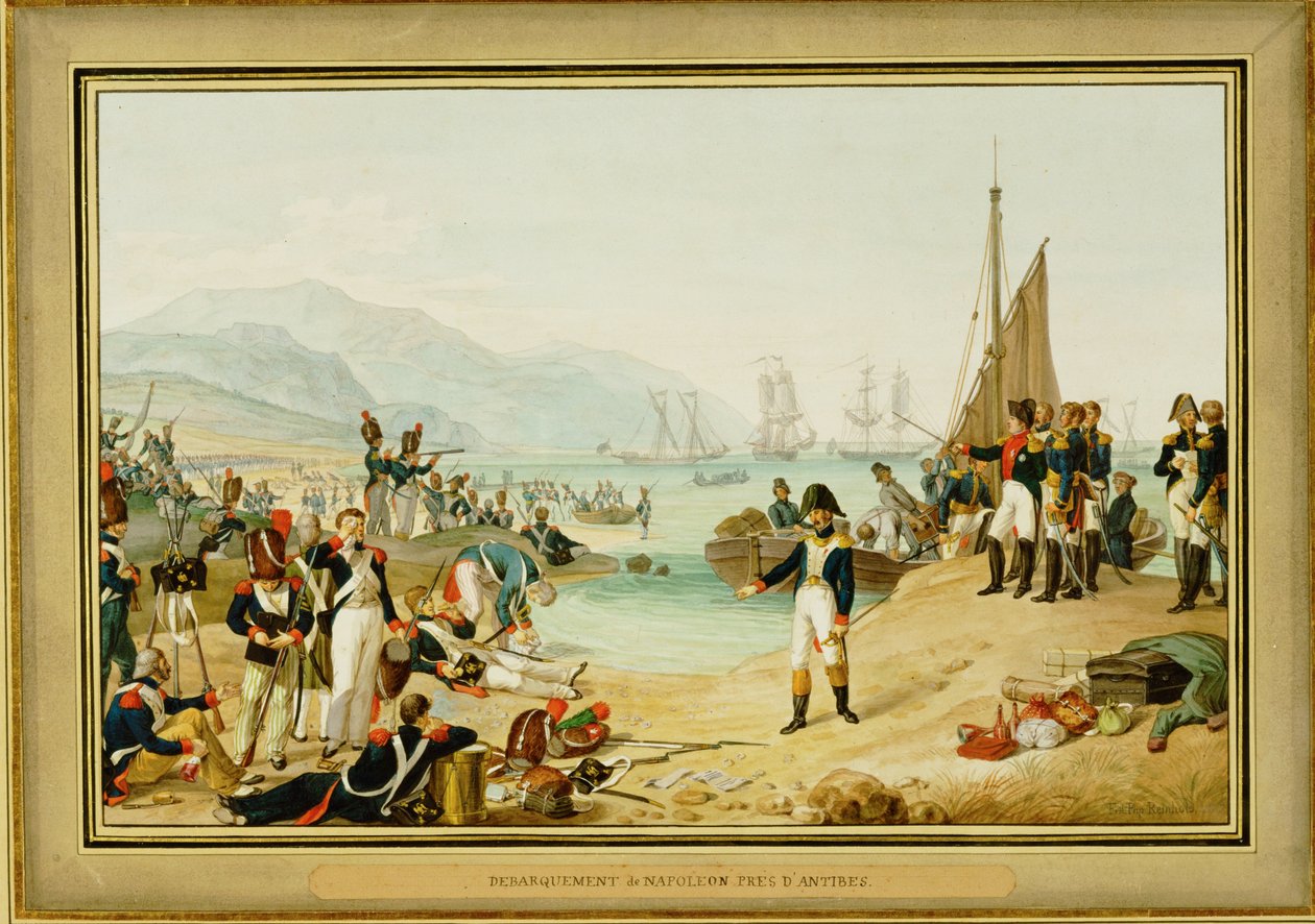 Napoleon I landt bij Antibes, Frankrijk ... (aquarel) door Friedrich Philipp Reinhold