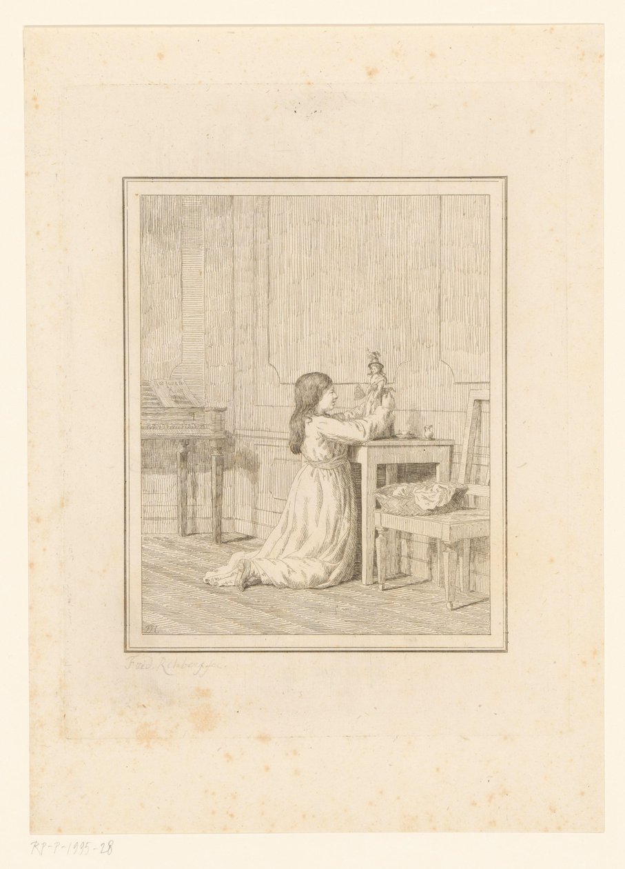 Meisje met pop door Friedrich Rehberg