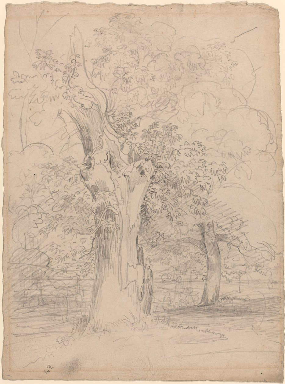 Een oude boom met figuren in een landschap door Friedrich Salathé