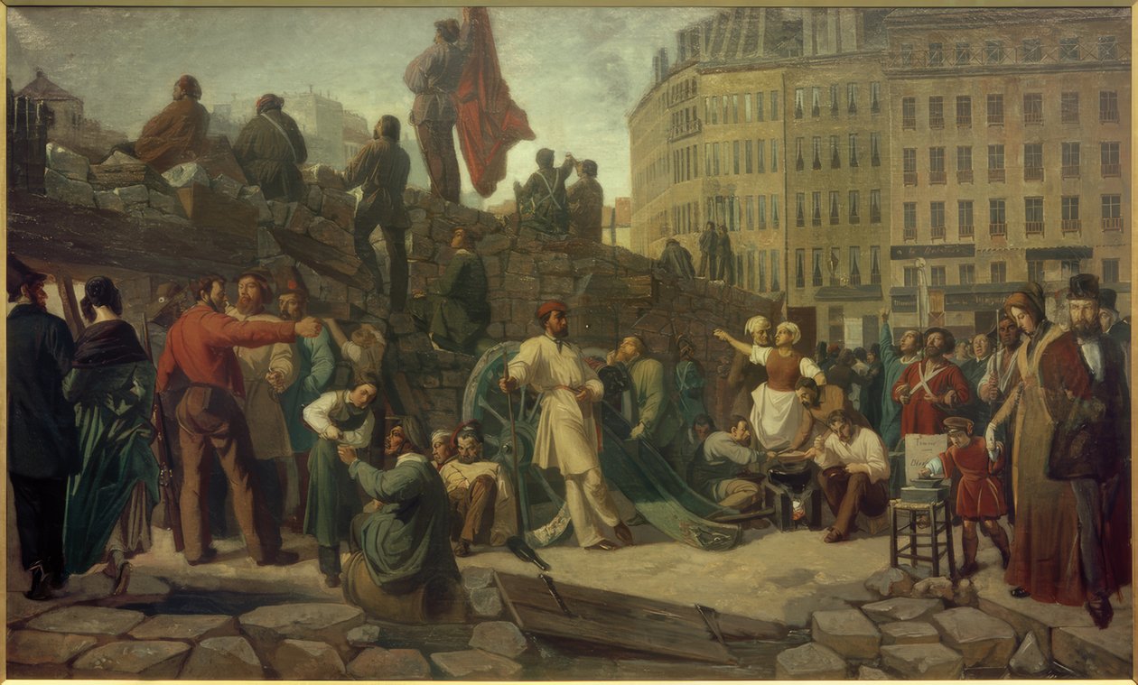 Februarirevolutie 1848, Parijse barricades door Friedrich Wilhelm Martersteig