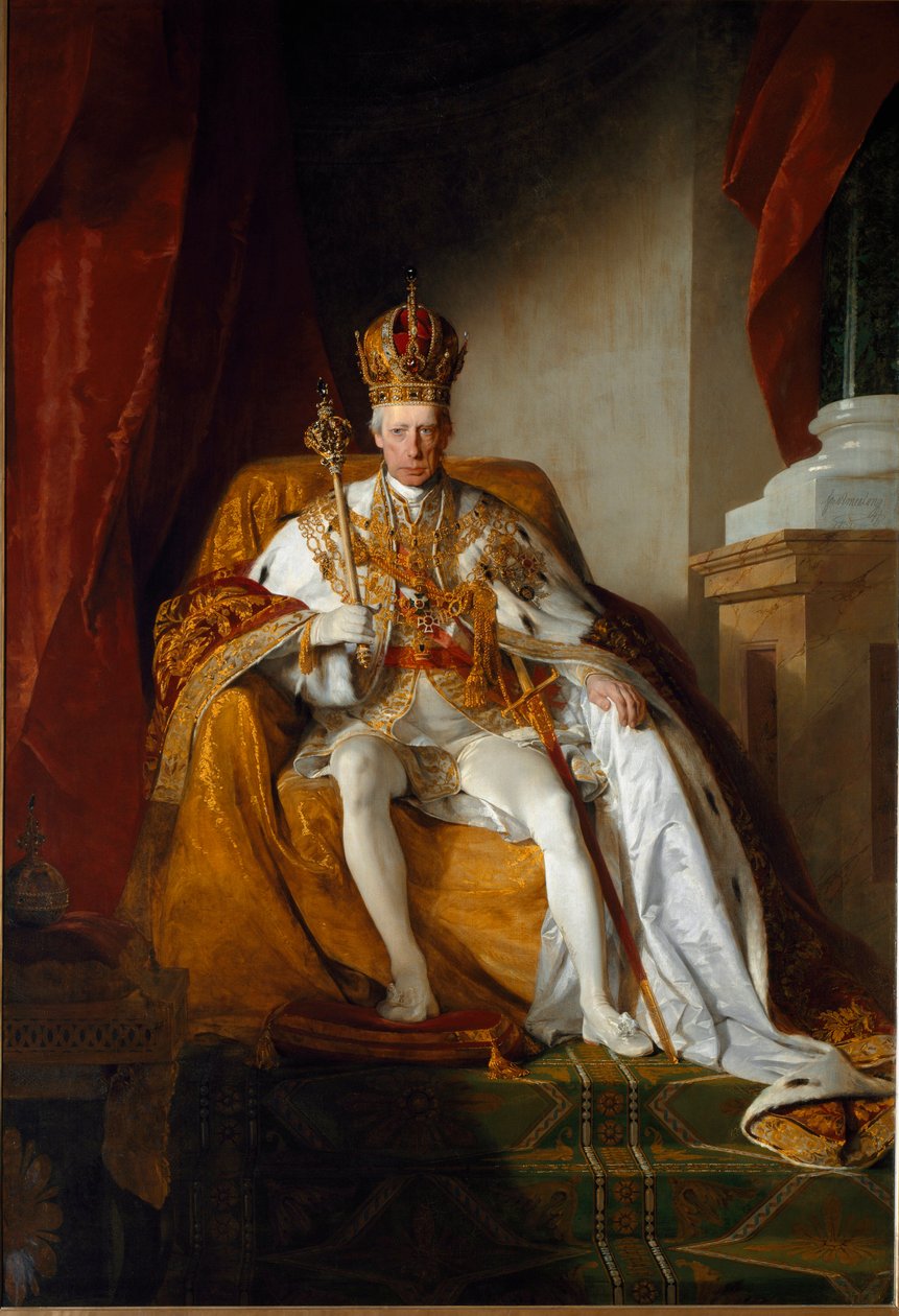 Portret van keizer Frans II van Oostenrijk in keizerlijke gewaden door Friedrich von Amerling