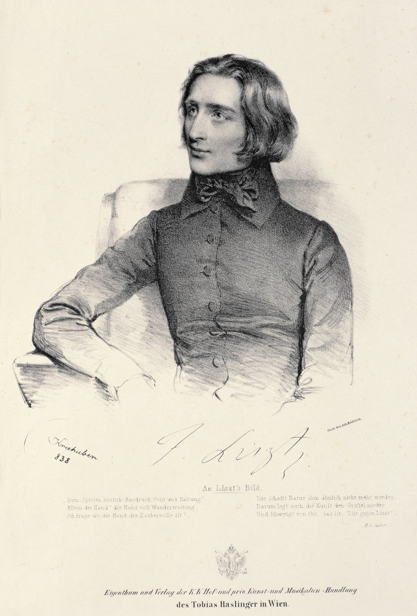 Portret van Franz Liszt (1811-86) door Fritz Kriehuber
