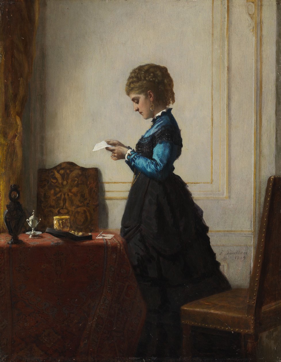 Jonge Vrouw voor een Venster die een Brief Leest door Fritz Paulsen