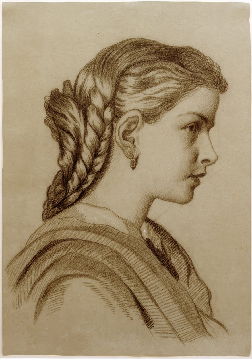 Profielportret van een jonge dame naar rechts door Fritz von Uhde