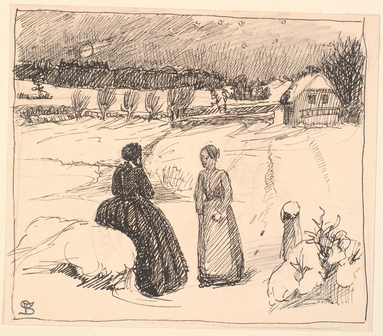 Daar buiten in de Sneeuw zat een Vrouw in Lange Zwarte Kleren... door Fritz Syberg