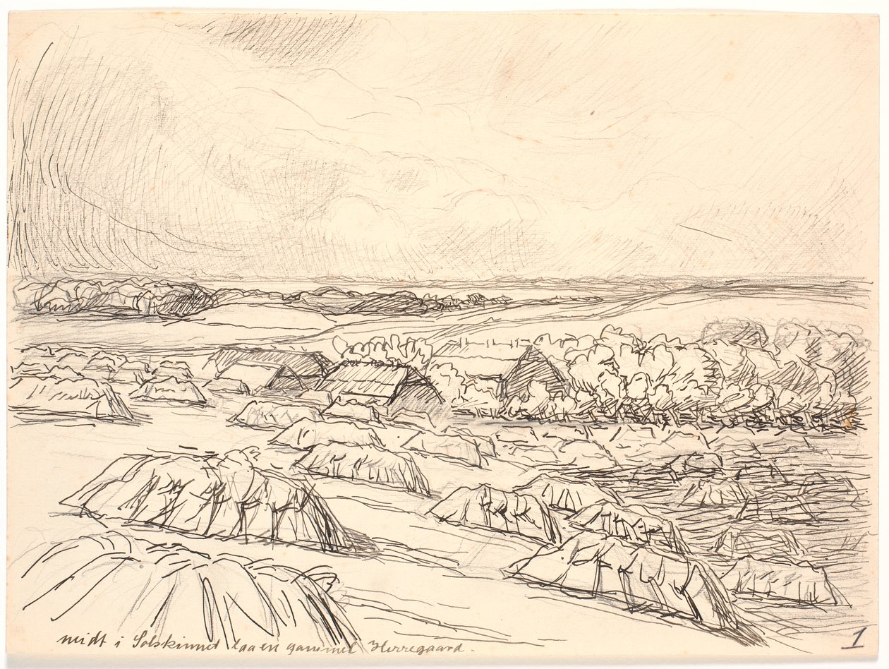 Midden in de zonneschijn lag een oud landhuis door Fritz Syberg