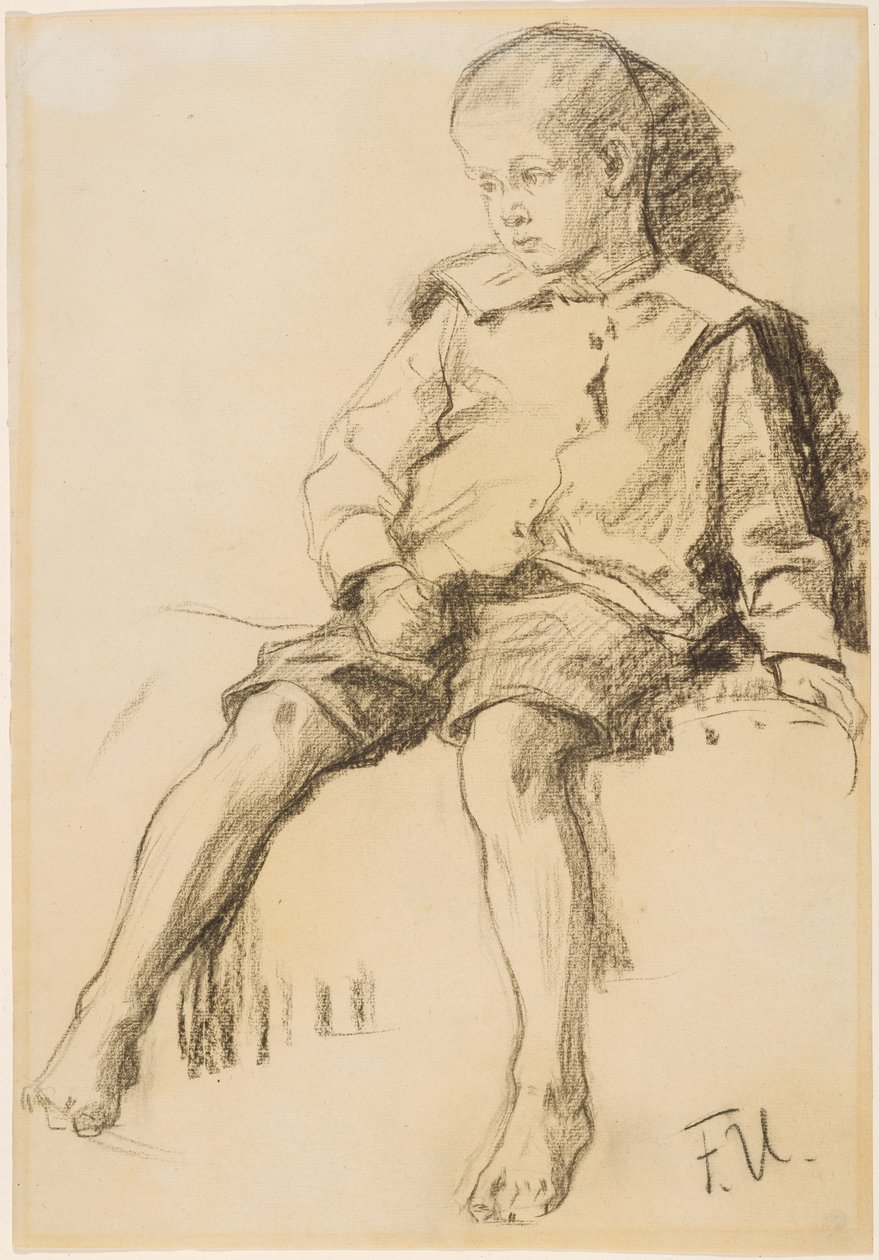 Zittende jongen met blote benen door Fritz von Uhde