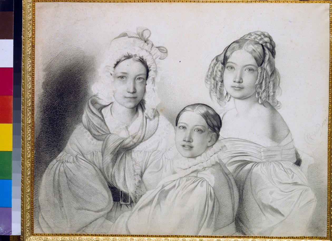Portretten van de gravinnen Praskovia, Nadezhda en Maria, dochters van prins Piotr Viazemski door Fyodor Bruni
