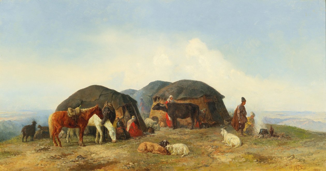 Rustende veehouders in de Noordelijke Kaukasus, 1874 door Fyodor Ilyich Baykov