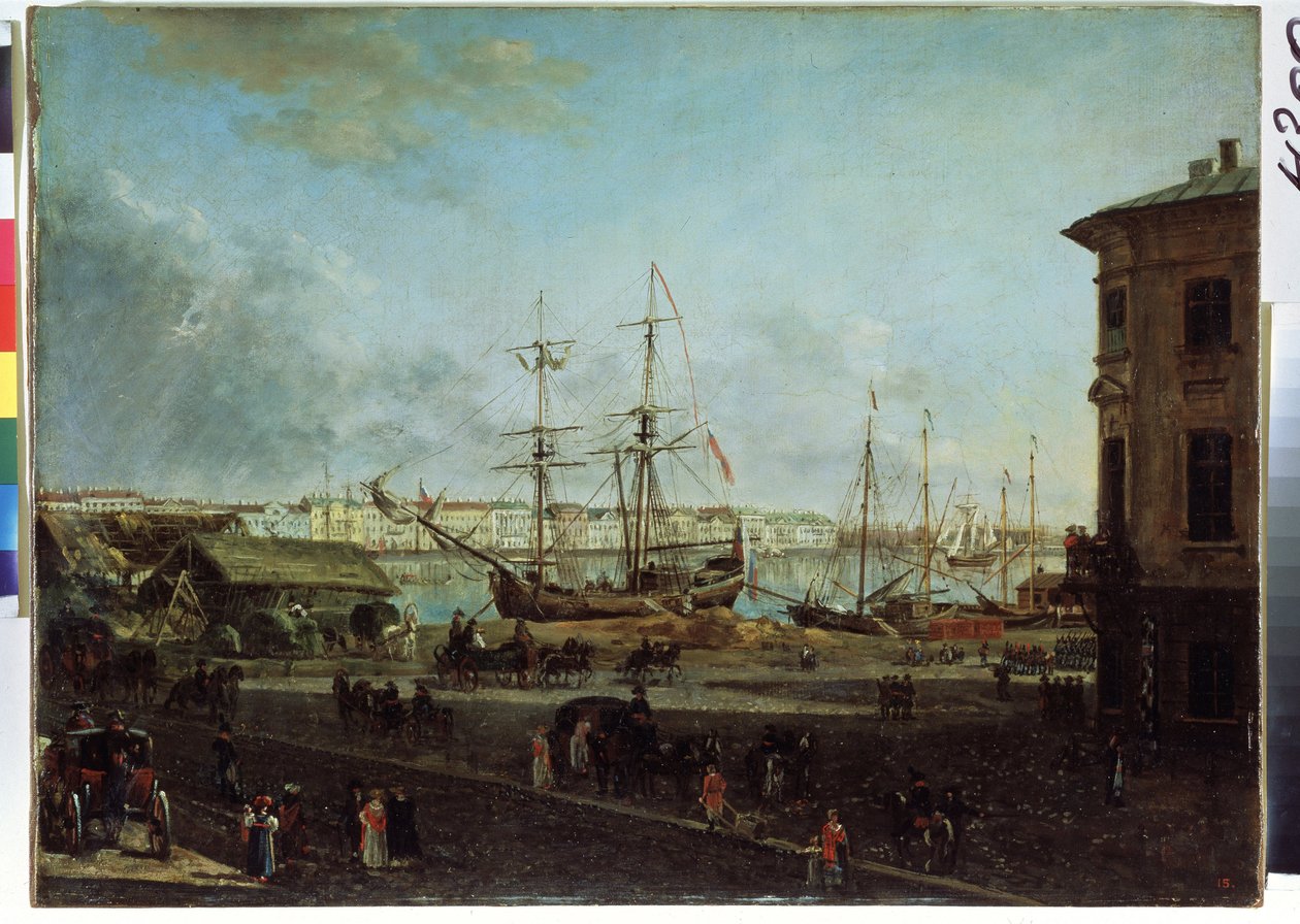 Uitzicht op de Engelse kade vanaf het Vasilievski-eiland, Sint-Petersburg door Fyodor Yakovlevich Alexeev