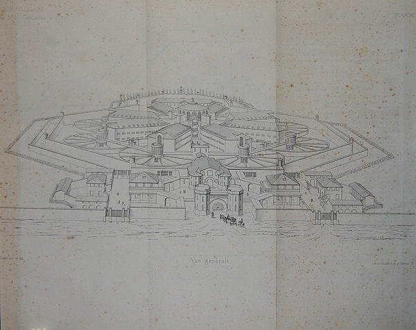 Ontwerp voor een cellulaire gevangenis voor 585 gevangenen door G.A. Blouet