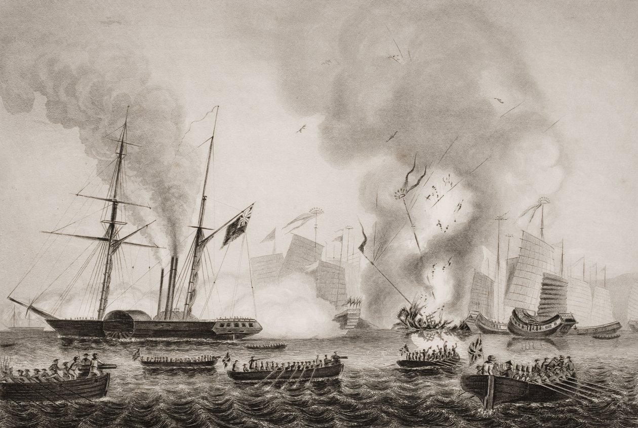 De stoomboot Nemesis van de Hon. East India Company en de boten van The ...