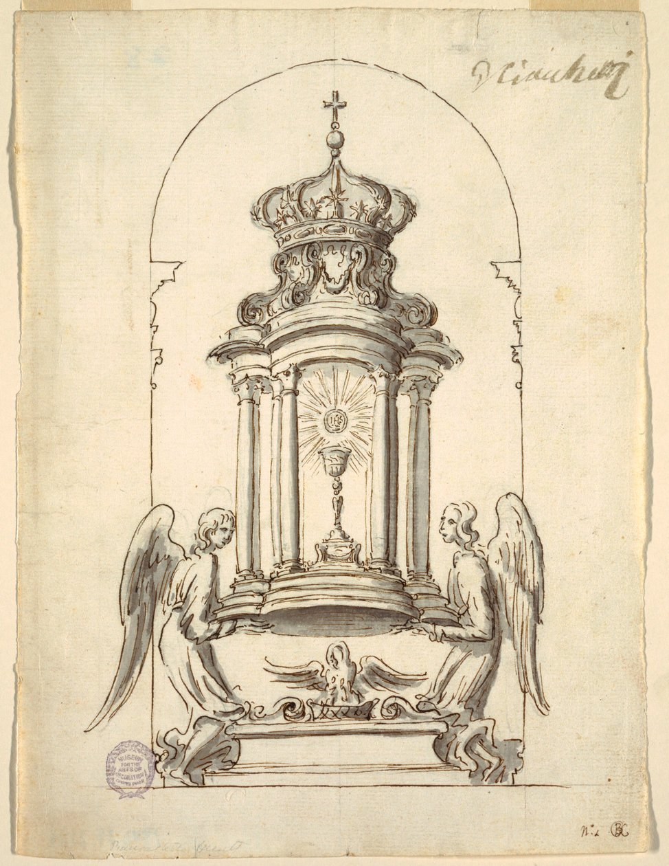 Tekening, Ontwerp voor een bronzen deur van een tabernakel, ca. 1725 door G B C
