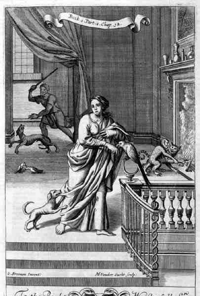 Een interieur met een vrouw en dieren, illustratie uit Boek 1 Deel 8 Hoofdstuk 12 van 