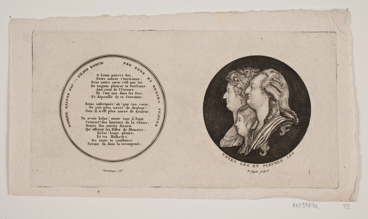 Medaille met portretten van Lodewijk XVI, zijn koningin en zoon door G. N. Angelo