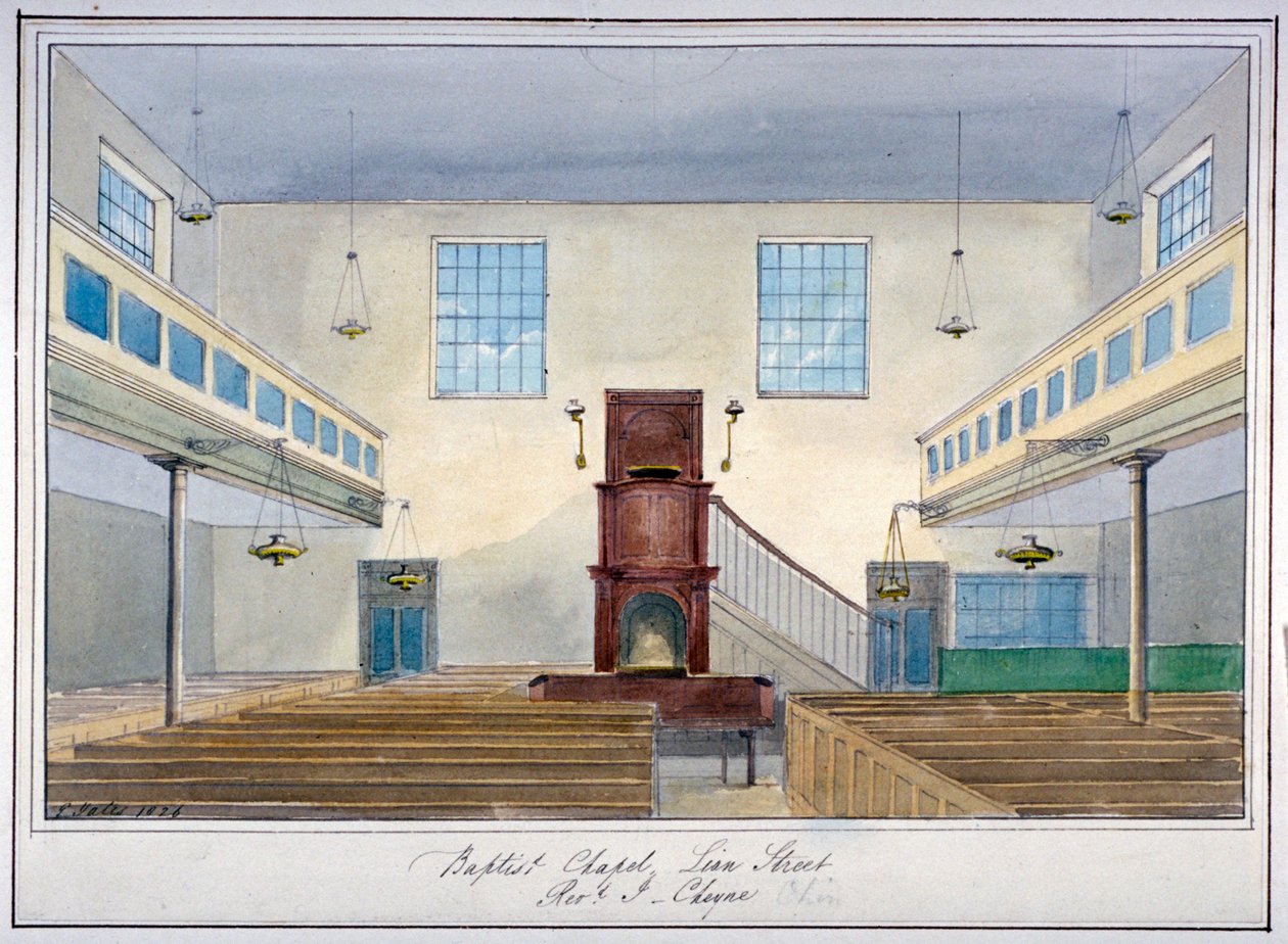 Interieur van de Lion Street Baptist Chapel, nabij New Kent Road, Southwark, Londen door G Yates