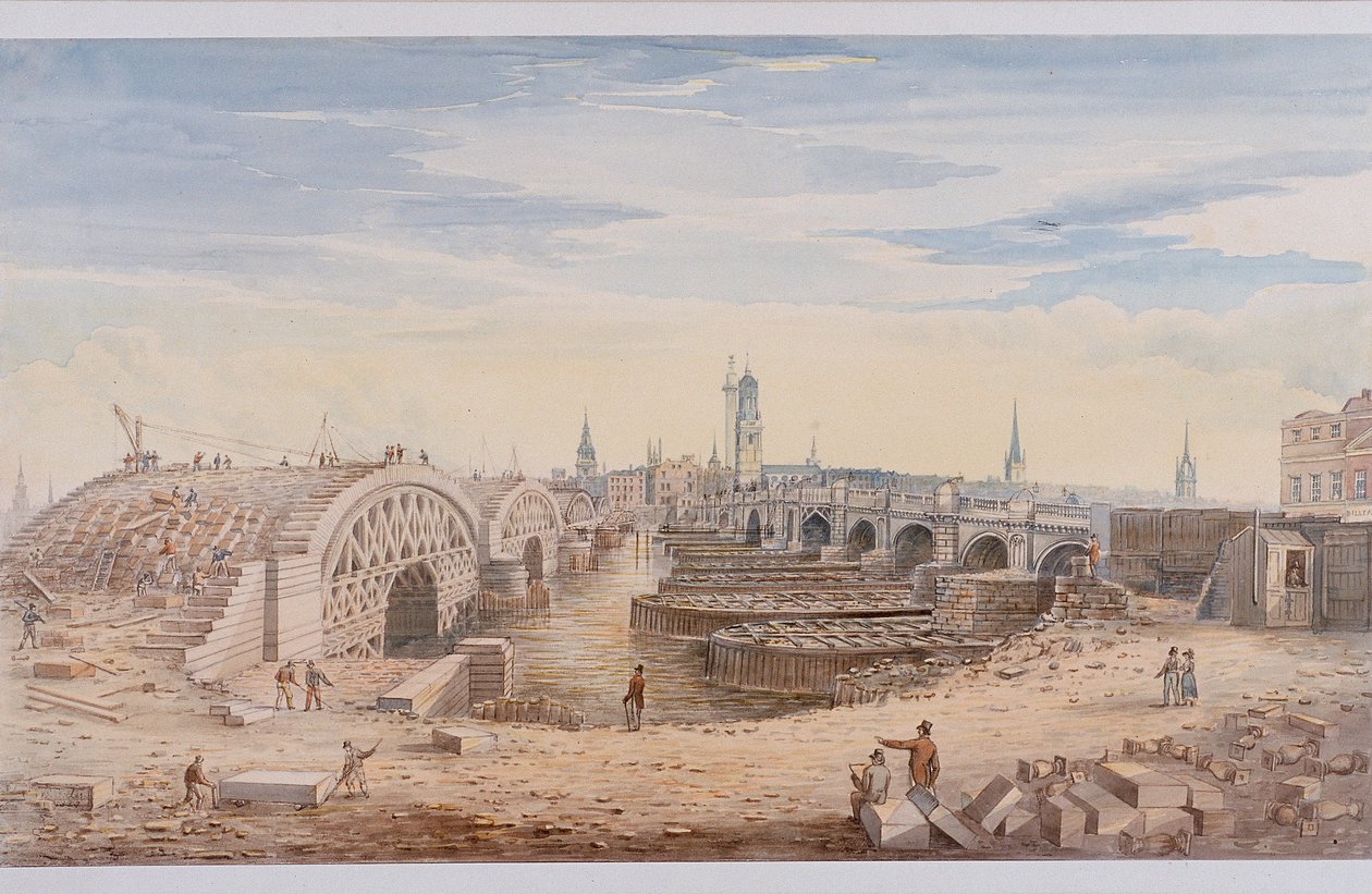 London Bridge oud en nieuw, Londen, 1828 door G Yates