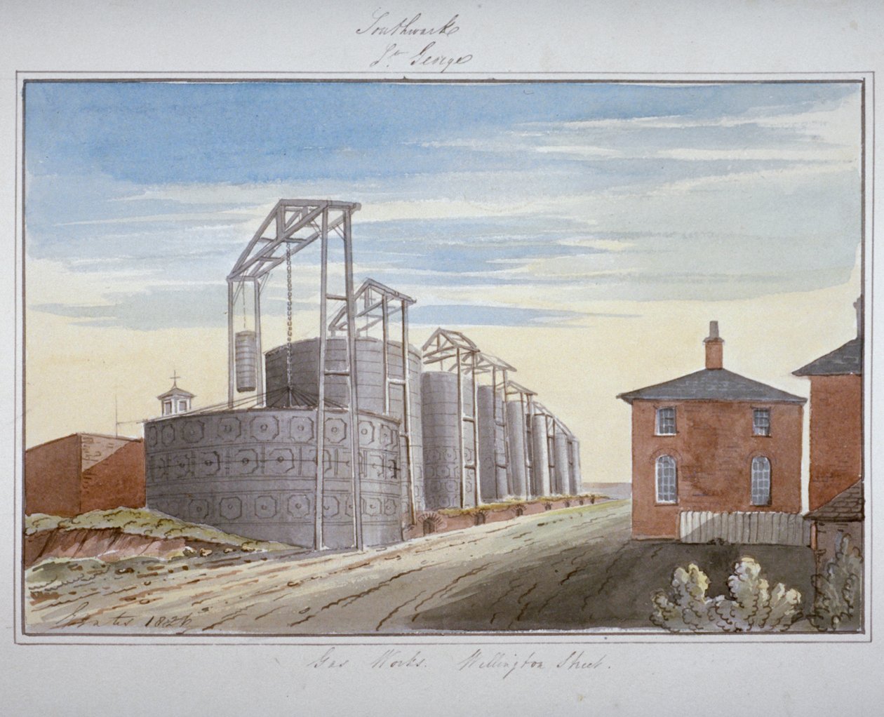Uitzicht op gasfabrieken in Pocock Street, Southwark, Londen, 1826 door G Yates