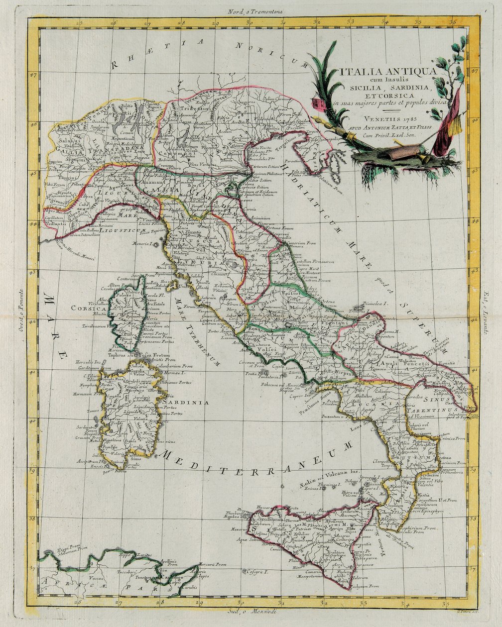Politieke kaart van Italië, gravure door G. Zuliani uit Volume IV van 