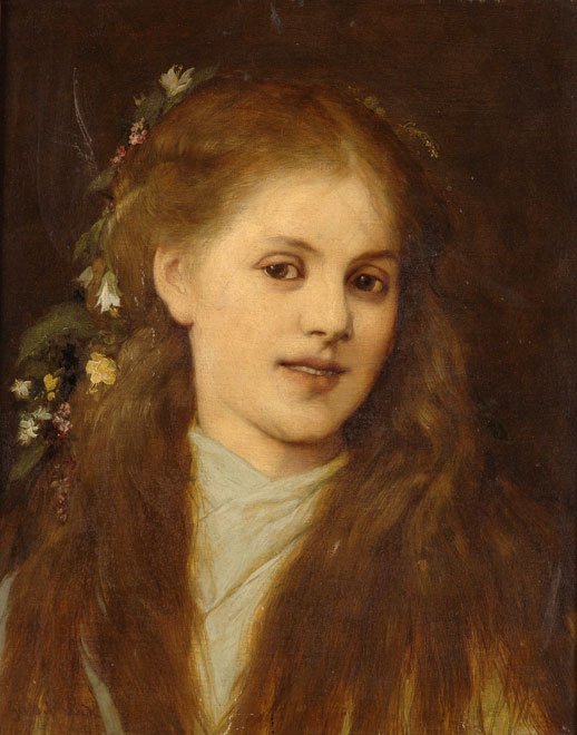Meisje met bloemen in haar haar door Gabriel von Max