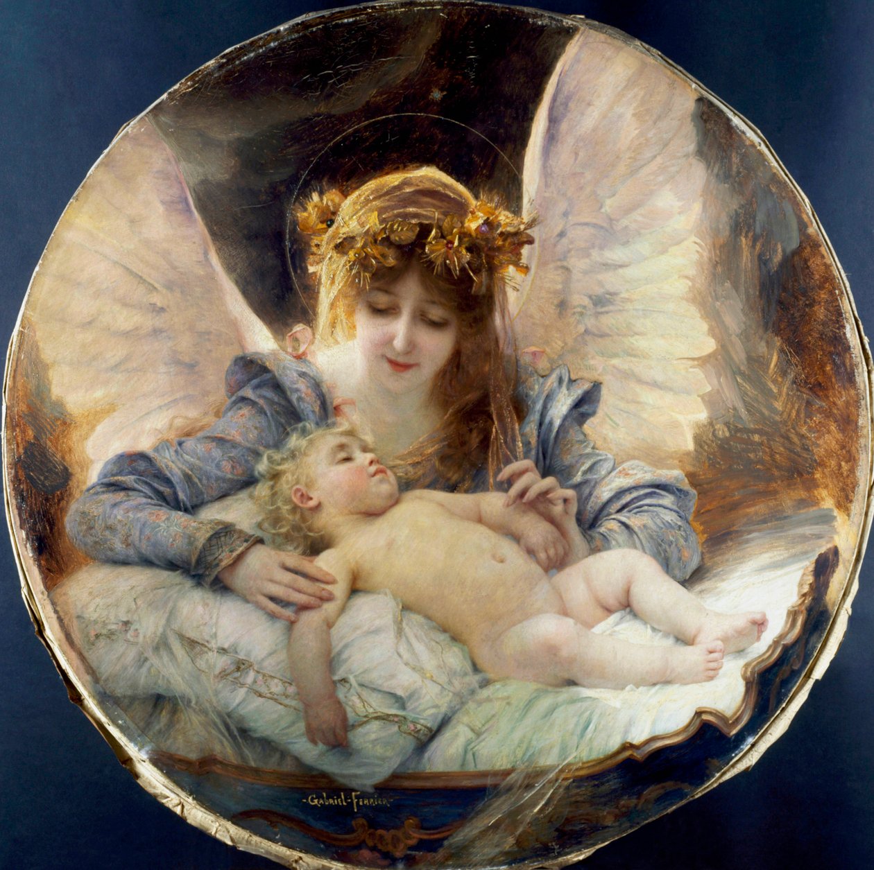 "De beschermengel" Schilderij van Gabriel Joseph Marie Ferrier (1847-1914) Privécollectie door Gabriel-Joseph-Marie-Augustin Ferrier
