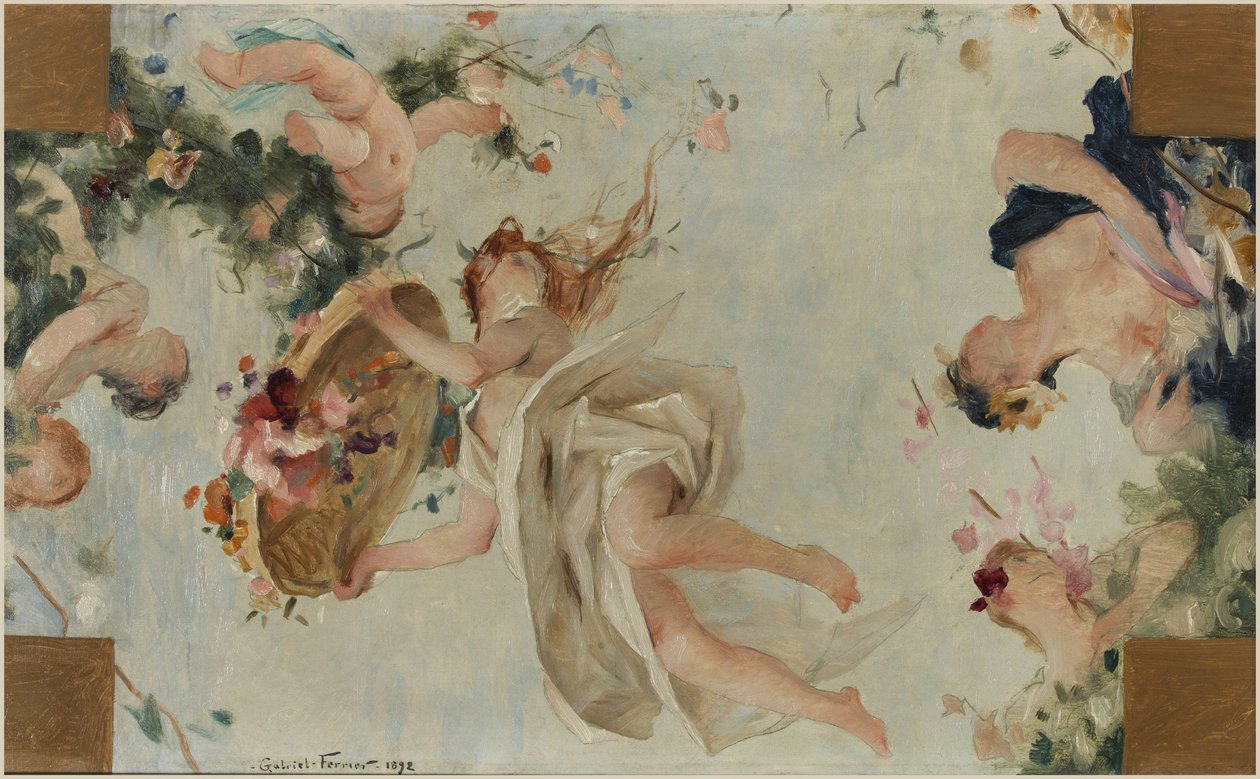 Schets voor de Salle des Fêtes in het Hôtel de Ville de Paris: Les Fleurs door Gabriel-Joseph-Marie-Augustin Ferrier