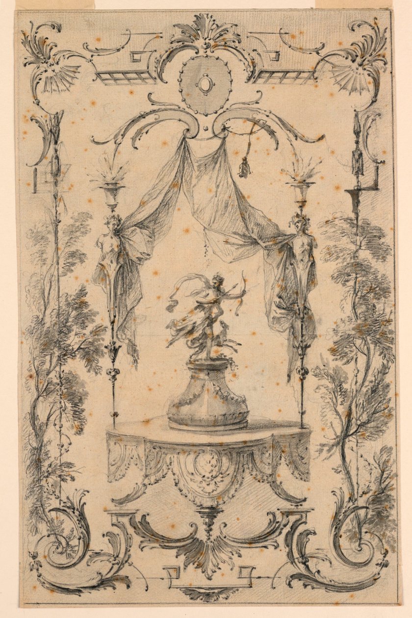 Ontwerp voor wandpaneel met thema van Diana door Gabriel Huquier