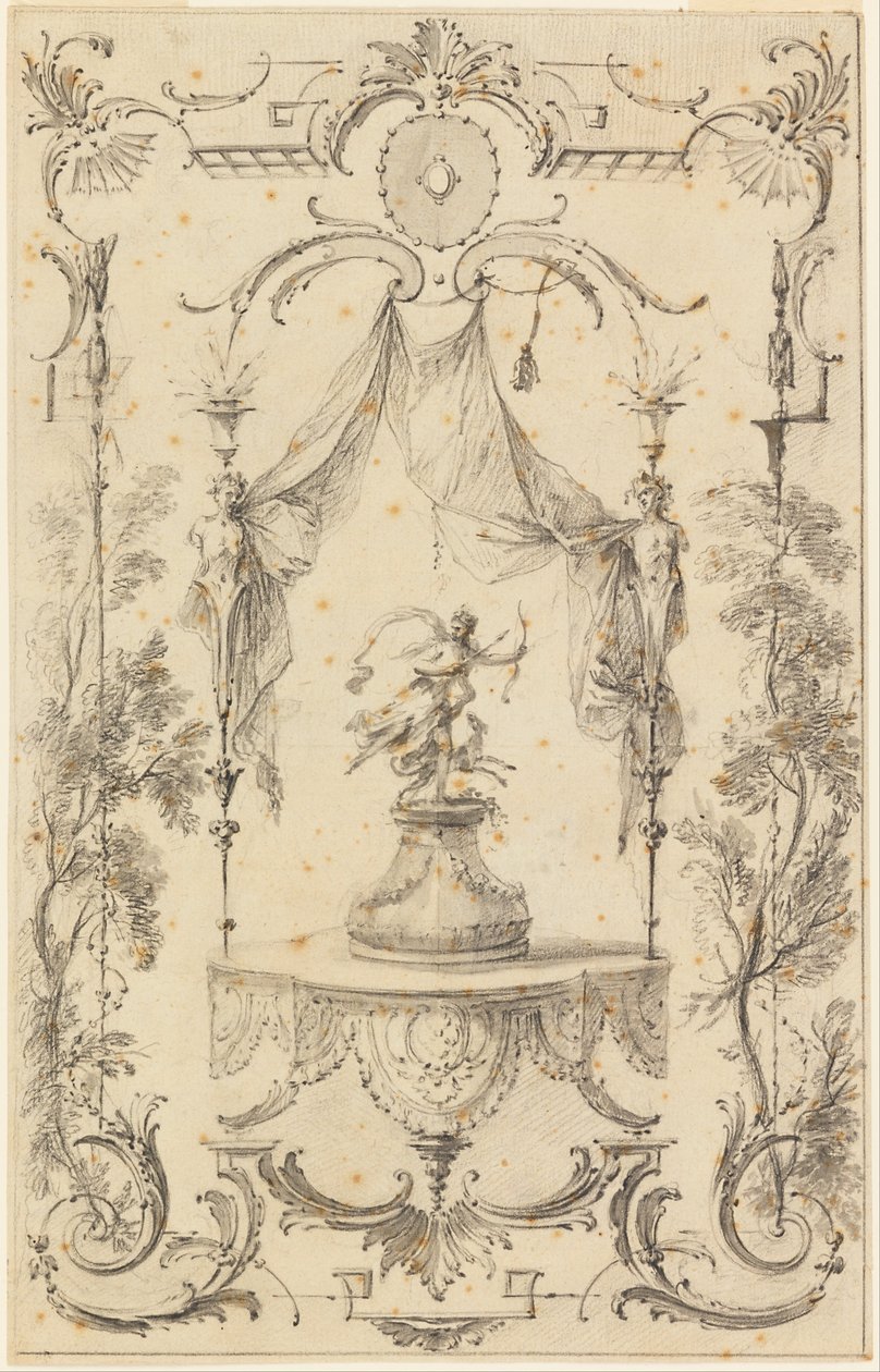 Ontwerp voor wandpaneel met Diana als thema door Gabriel Huquier