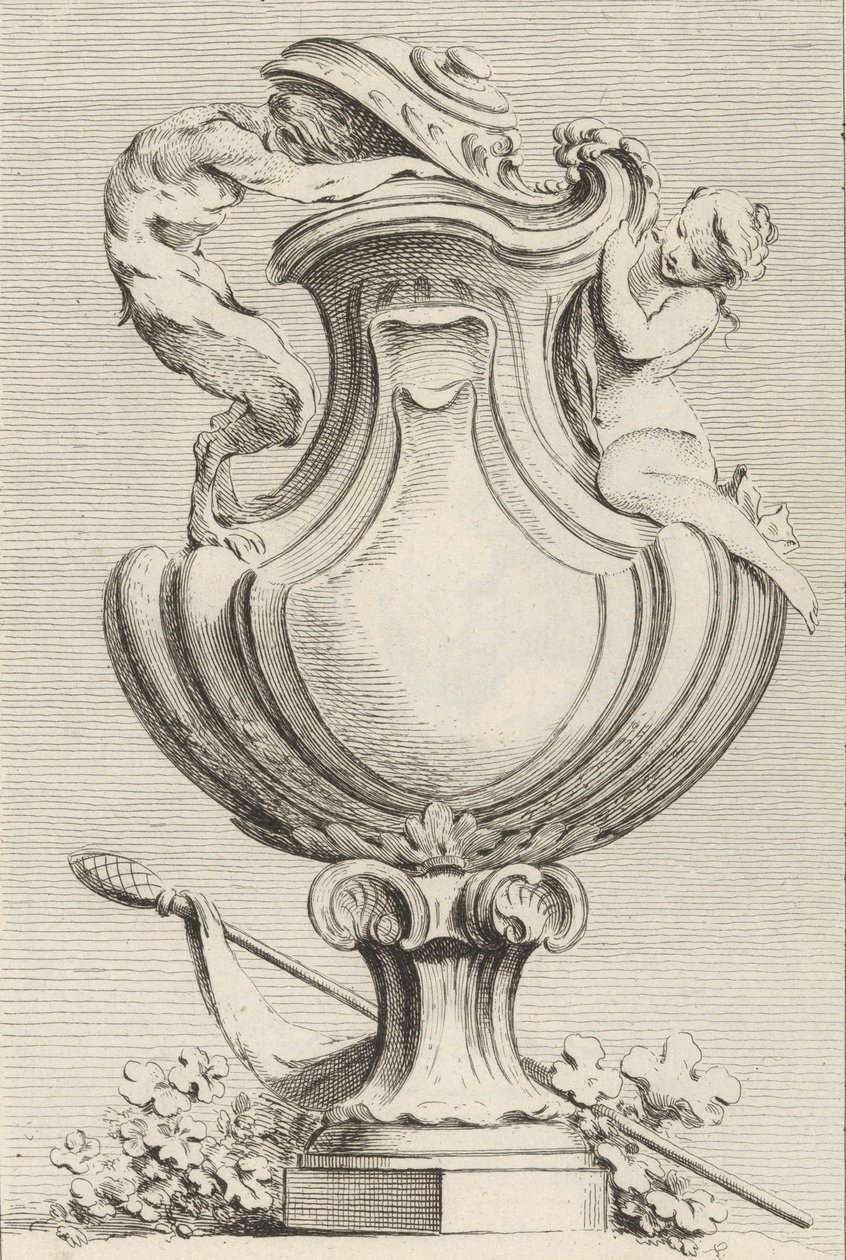Ontwerp voor een vaas met een faun en een nimf, uit Livre de Vases, plaat 1..., 1742-50 door Gabriel Huquier