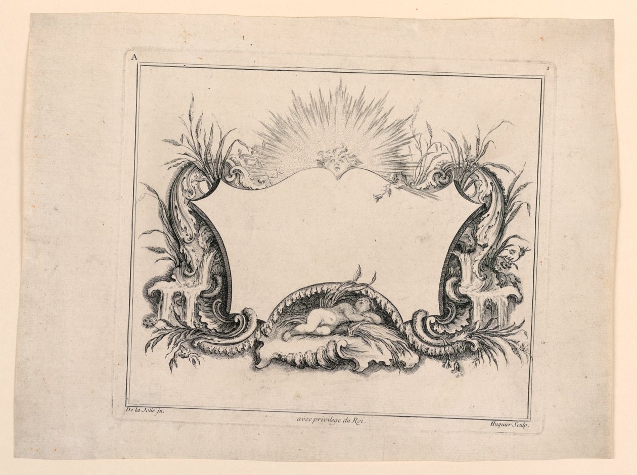 Wapenschild, uit "Recueil Nouveau de Differens Cartouche" door Gabriel Huquier