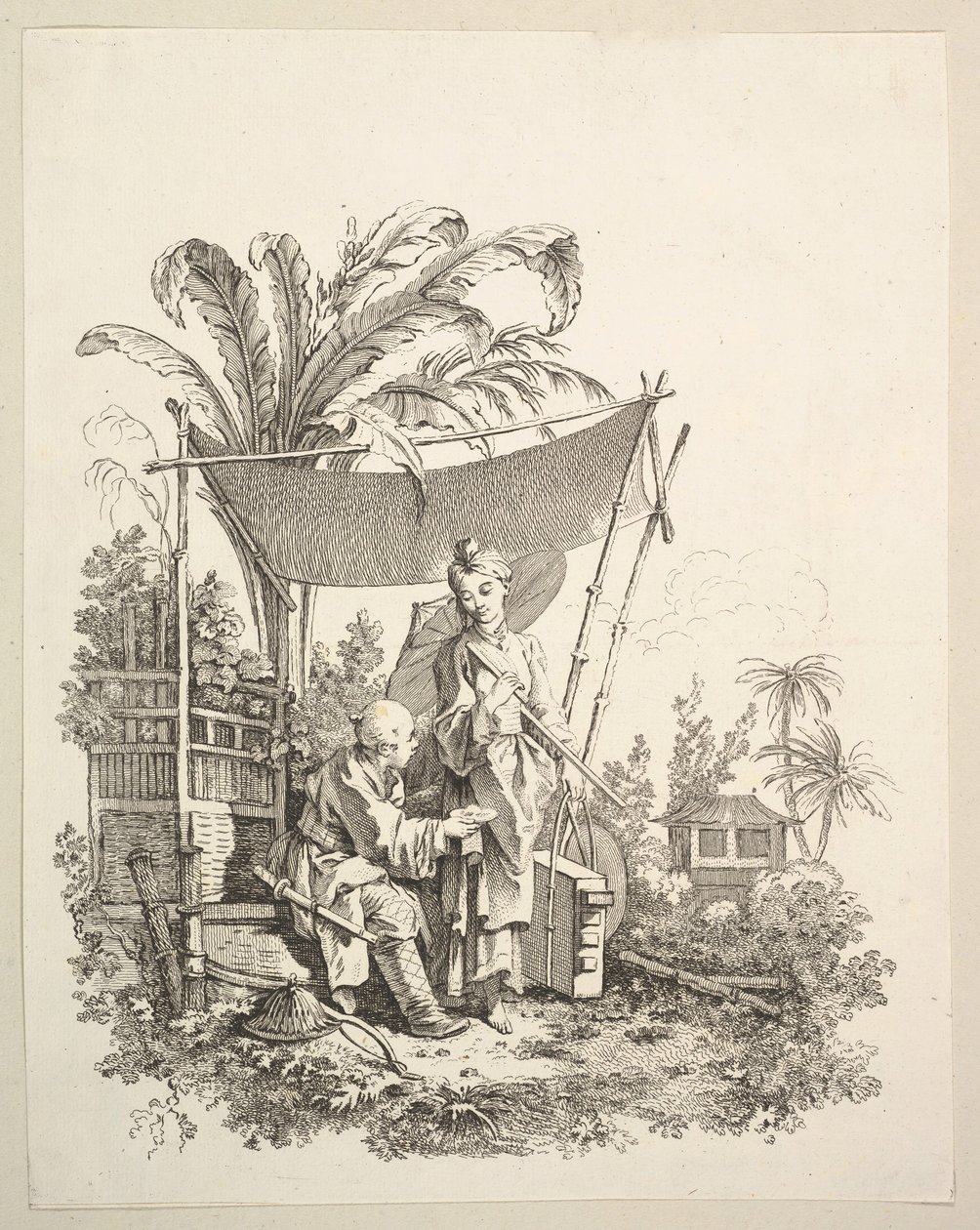 Vrouw toont curiosa aan soldaat, ca. 1742 door Gabriel Huquier