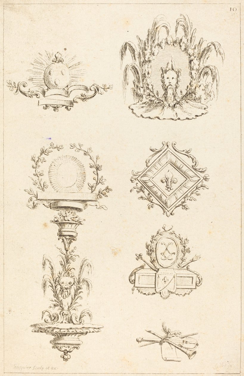 Ontwerpen voor staartstukken: pl. 10 door Gabriel Huquier after Claude Gillot