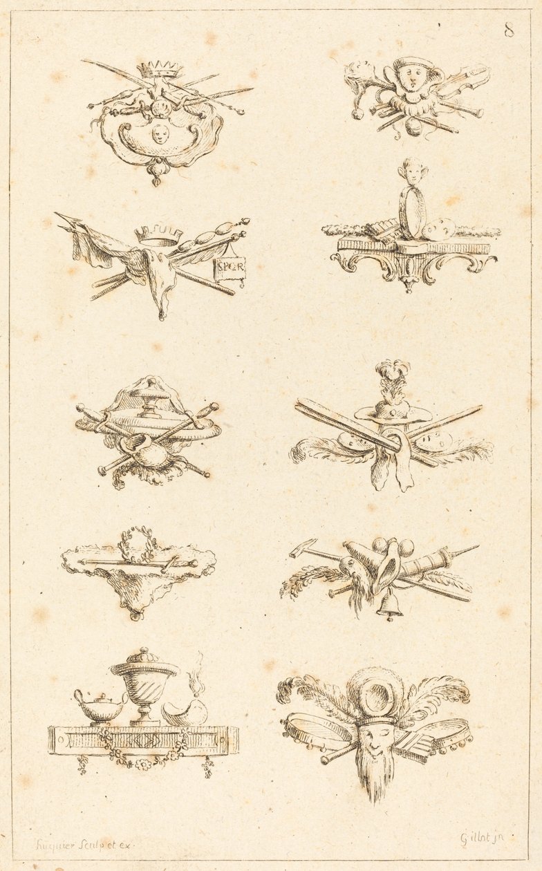Ontwerpen voor Staartstukken: pl. 8 door Gabriel Huquier after Claude Gillot