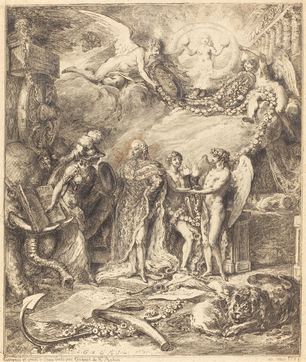 Allegorie op het huwelijk van de graaf van Provence door Gabriel Jacques de Saint Aubin