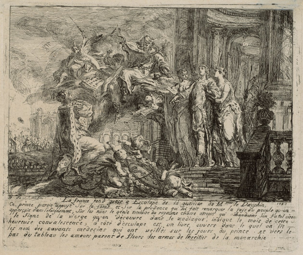 Allegorie op het herstel van de Dauphin door Gabriel Jacques de Saint Aubin