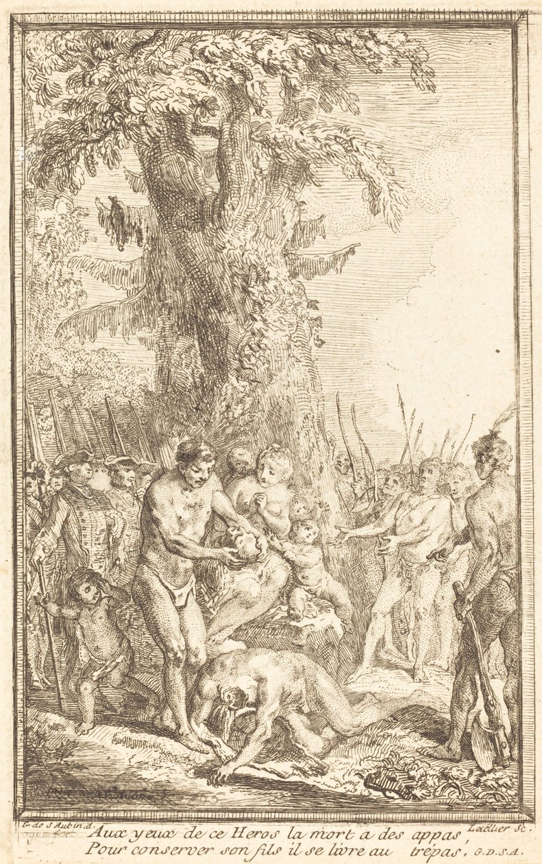 Heroïsche Daad van een Vader die zich Opoffert voor zijn Zoon door Gabriel Jacques de Saint Aubin