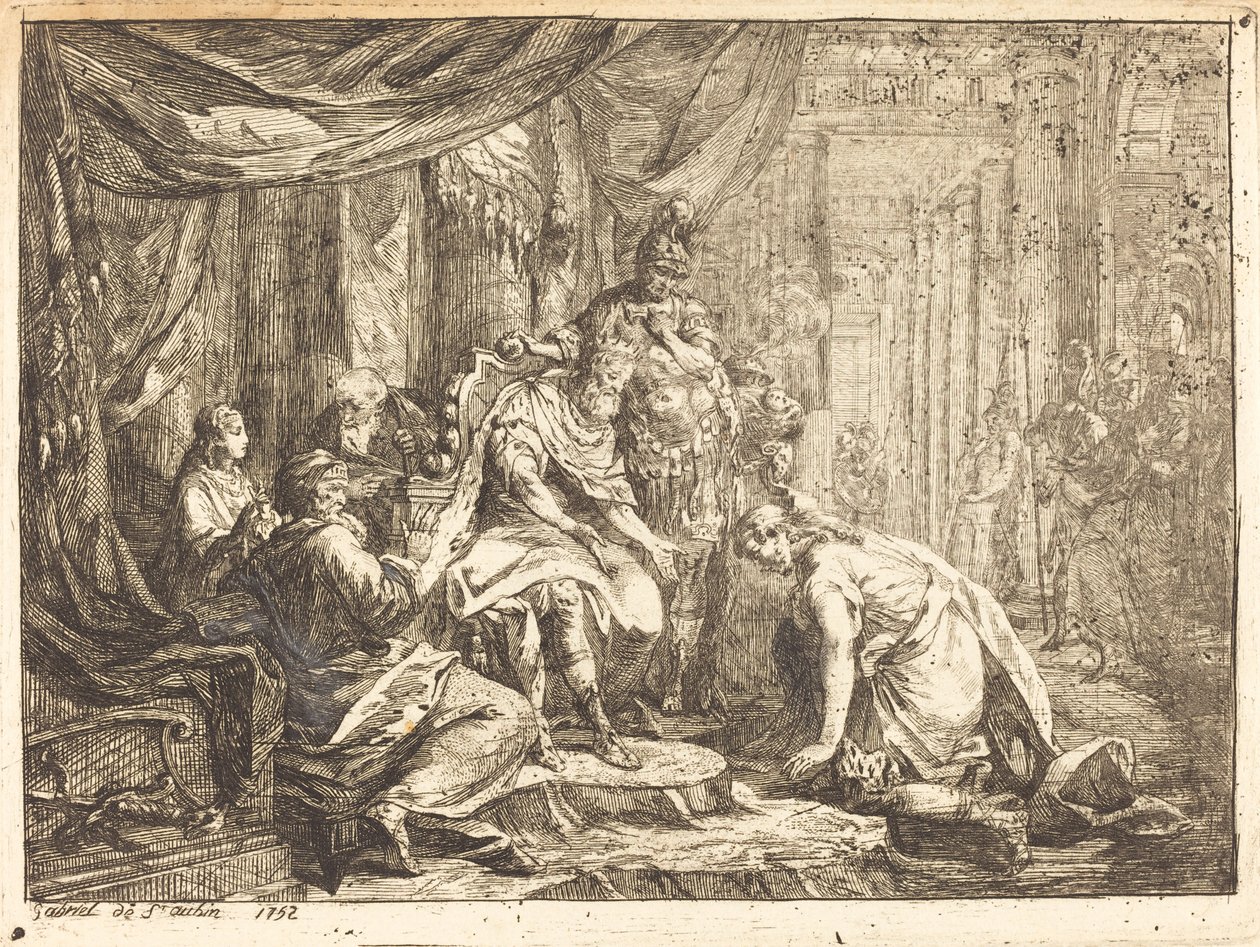 Verzoening van Absalom en David door Gabriel Jacques de Saint Aubin