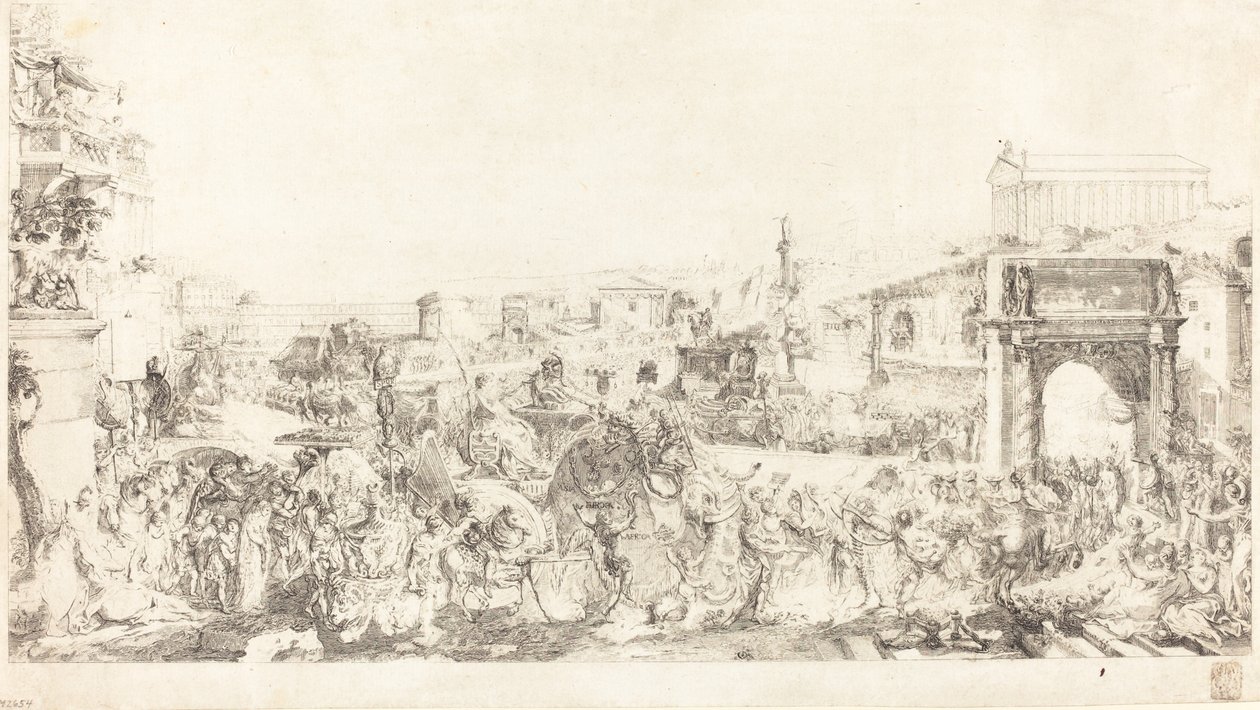 Triomf van Pompeius in Rome door Gabriel Jacques de Saint Aubin