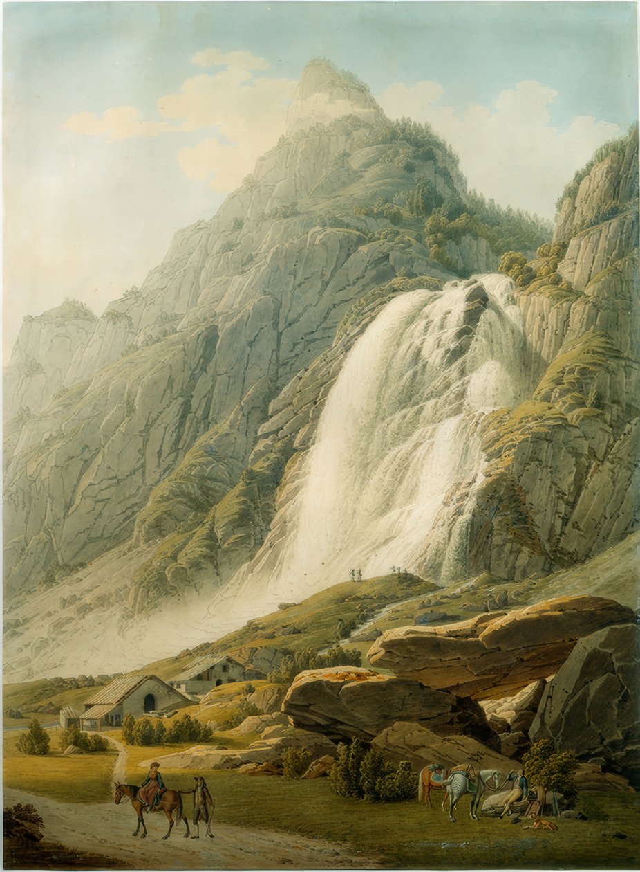 Gebirgslandschaft mit Wasserfall von Gabriel Lory