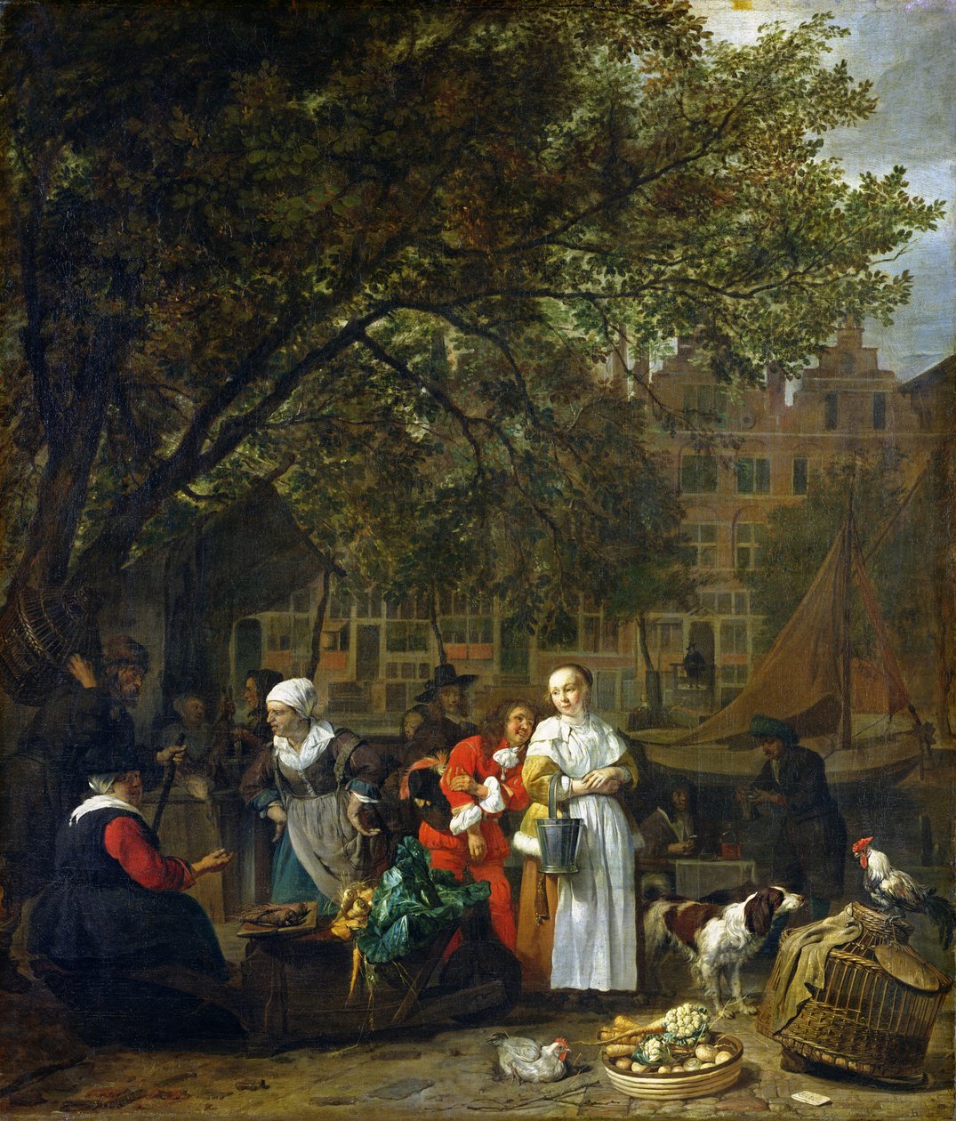 Een kruidenmarkt in Amsterdam door Gabriel Metsu