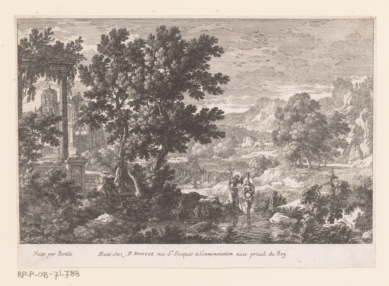 Landschap met de doop van Christus door Gabriel Perelle