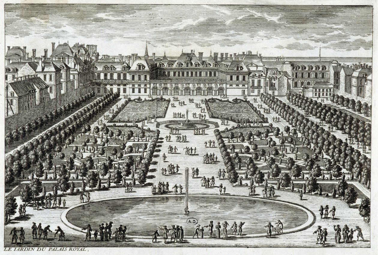 Uitzicht op het Parc du Palais Royal in Parijs (gravure door Perelle, eind 17e eeuw) door Gabriel Perelle
