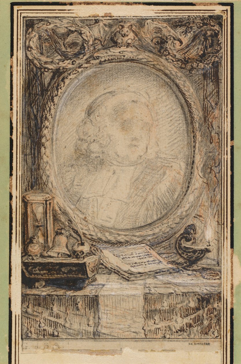 Allegorisch frame met een vleermuis, c.1769 (pentekening) door Gabriel de Saint-Aubin