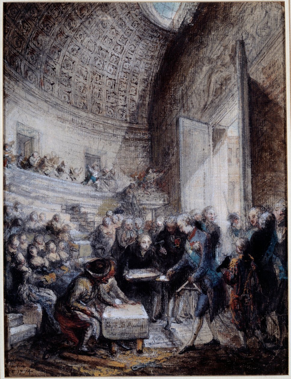 Inhuldiging van het amfitheater van de koninklijke chirurgieschool door koning Lodewijk XVI (14/09/1774) Parijs, Musee Carnavalet door Gabriel de Saint Aubin