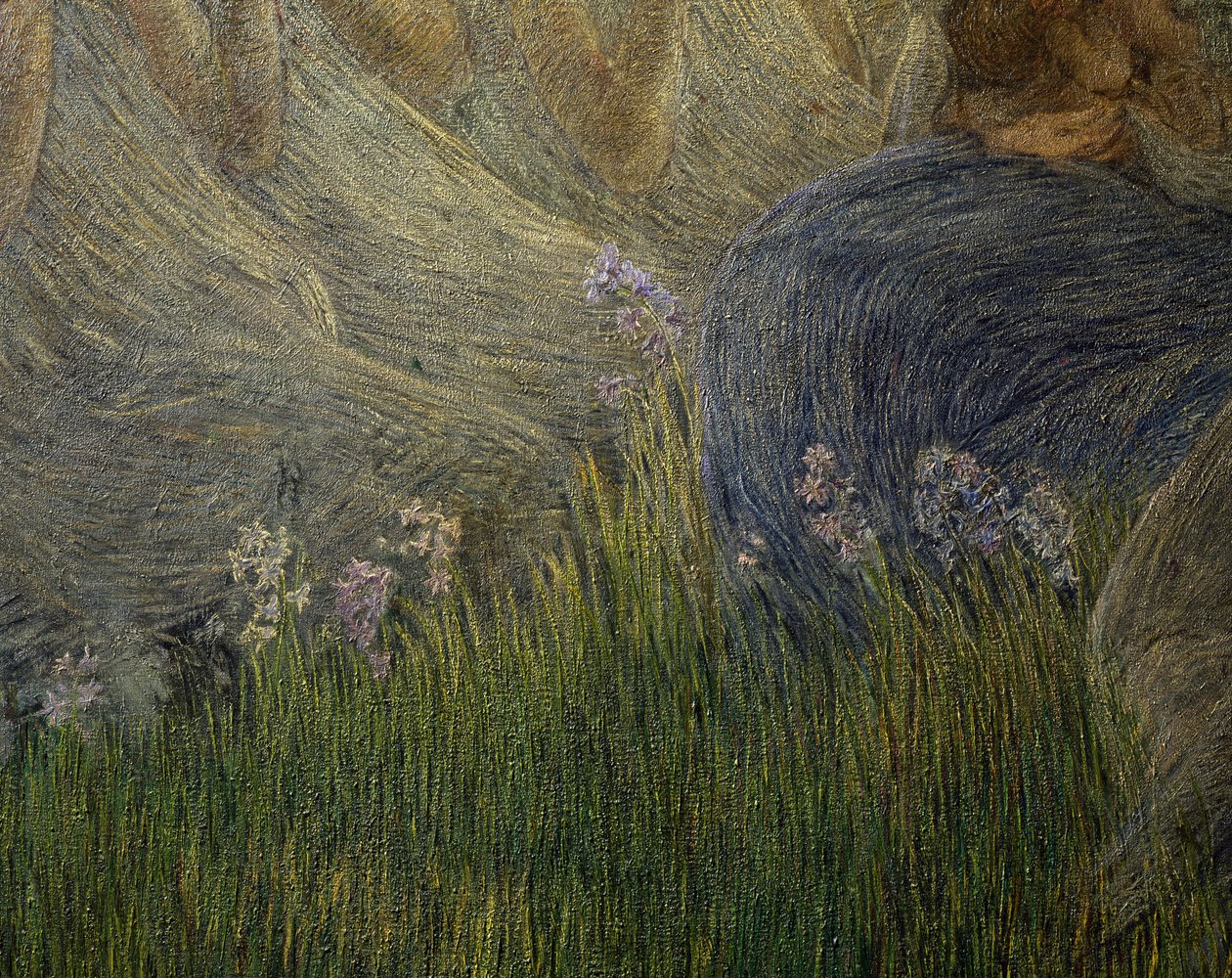 Gras en bloemen, details van De Moeder door Gaetano Previati