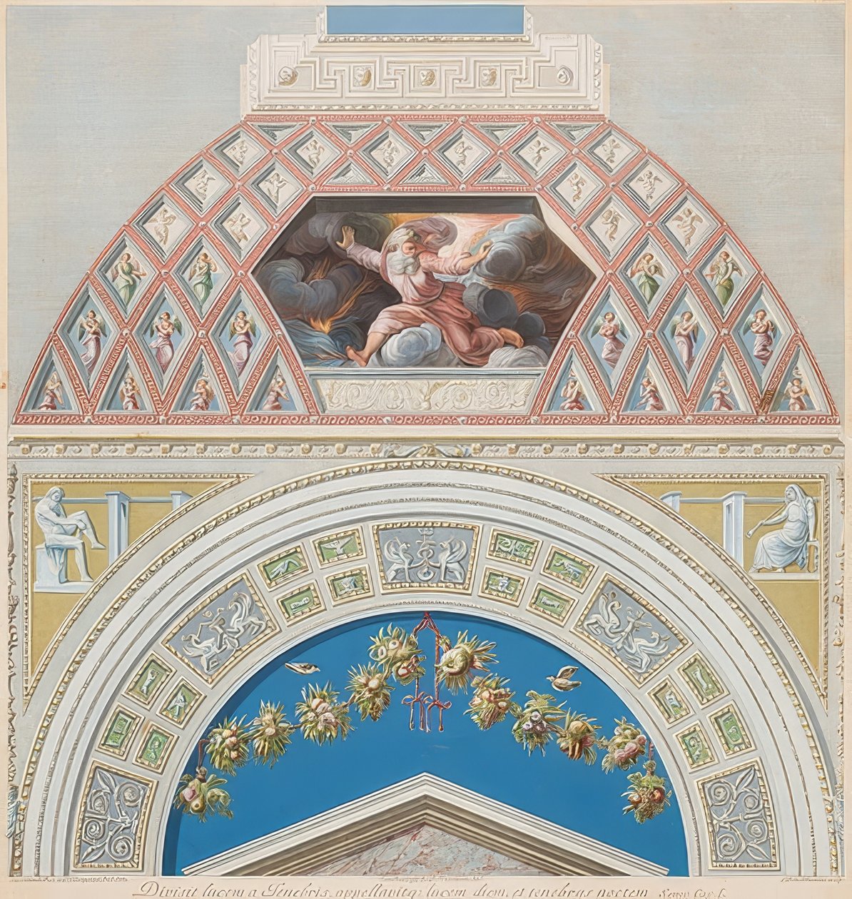 Lunet en gewelfveld met God scheidt licht en duisternis. 1774? door Gaetano Savorelli